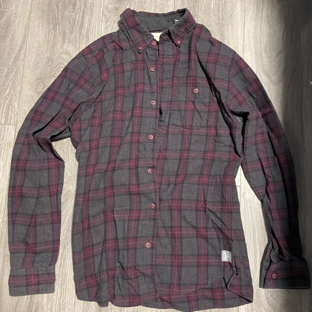 Maroon and Grey Button-Down Shirt